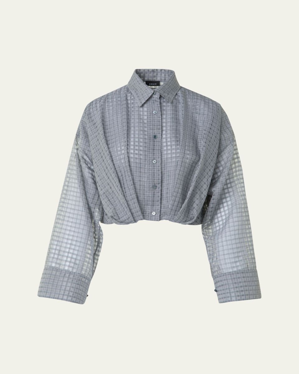 Plaid Cotton Voile Blouse with Pleated Waist